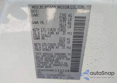 2021 Nissan Murano Platinum Intelligent Awd из США, поврежденный, VIN 5N1AZ2DS6MC133248